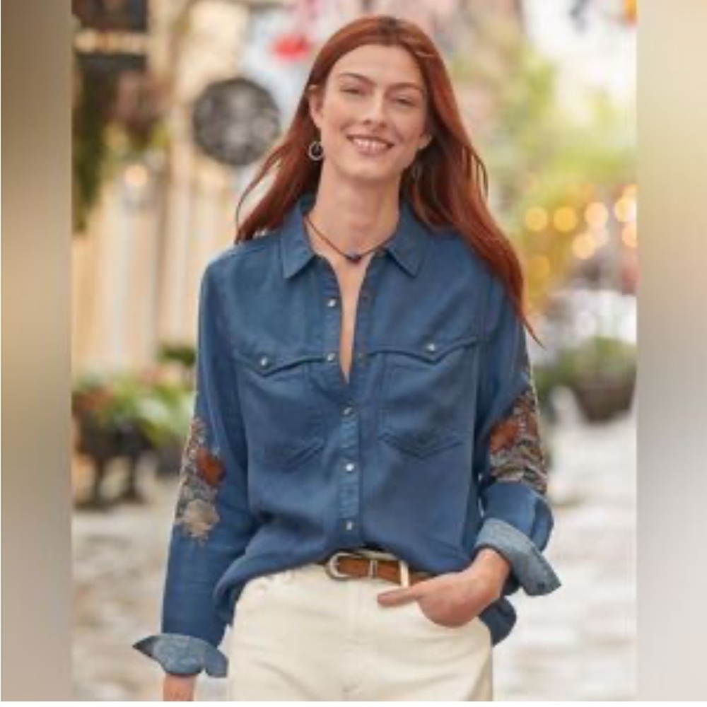 Sundance Suzette Frontier Embroidered Denim Shirt Size pS - Picture 7 of 7
